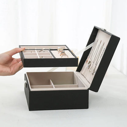Double-layer Wooden Jewlery Box Ring Box Jewelry Boxes and Packaging with PU Leather Jewelry Storage Organizer and Makeup Case