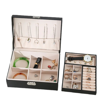 Double-layer Wooden Jewlery Box Ring Box Jewelry Boxes and Packaging with PU Leather Jewelry Storage Organizer and Makeup Case