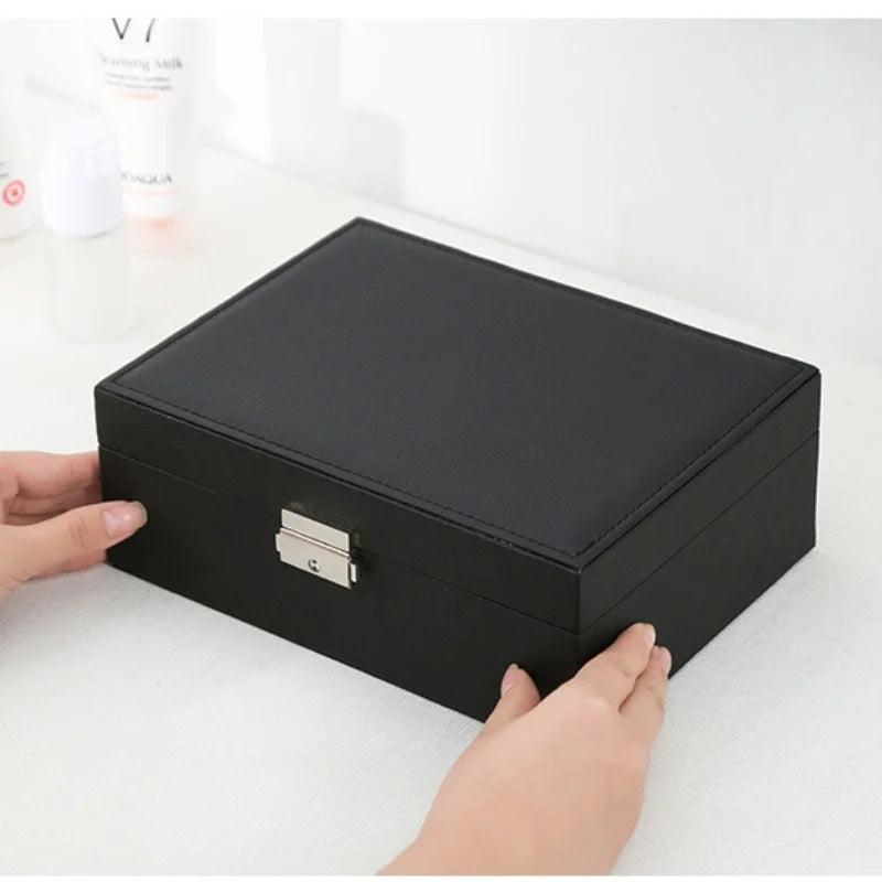 Double-layer Wooden Jewlery Box Ring Box Jewelry Boxes and Packaging with PU Leather Jewelry Storage Organizer and Makeup Case